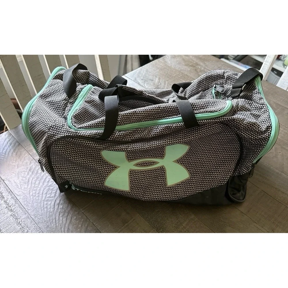 Under Armour Storm Black White Teal Duffle Gym Travel Bag Cross Shoulder Bag